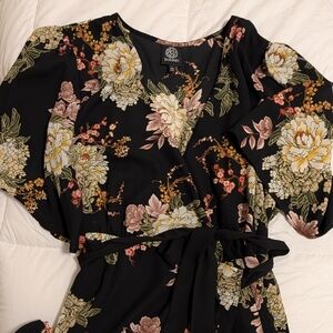 Floral Wrap Dress - Black and Cream